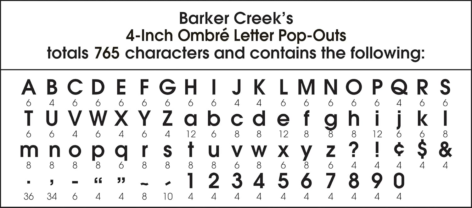 Barker Creek 4" Letter Pop-Outs 3-Pack, 765 Upper & Lowercase Letters, Numbers & Punctuation