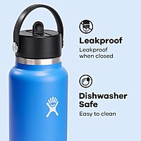 HYDRO FLASK Wide Mouth Flex Straw Cap Bottle - Insulated Stainless Steel