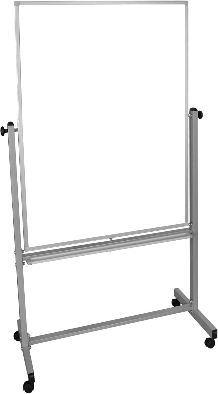 Luxor MB3648WW Mobile Double-Sided Magnetic Dry-Erase Whiteboard, 36"W x 48"H with Aluminum Frame & Stand