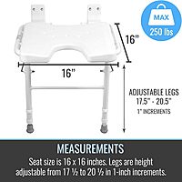 HealthSmart Wall Mount Fold Away Bath Chair Shower Seat Bench with Adjustable Legs, FSA and HSA Eligible, Seat 16 x 16 Inches, White