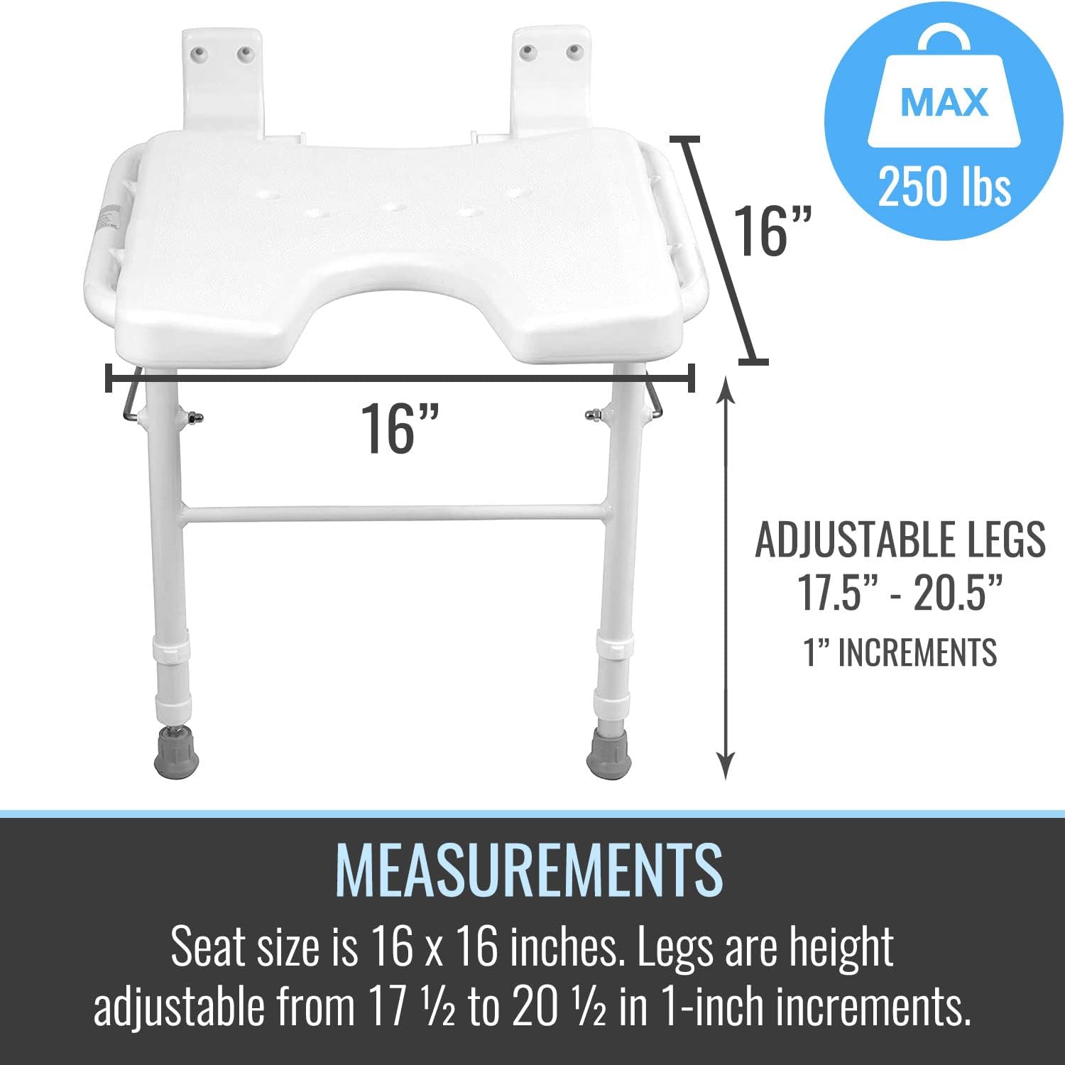 HealthSmart Wall Mount Fold Away Bath Chair Shower Seat Bench with Adjustable Legs, FSA and HSA Eligible