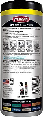 Weiman Stainless Steel Cleaner, 30 Count Cleaning Wipes, Removes Dirt, Grime, and Grease, No Streaks or Residue