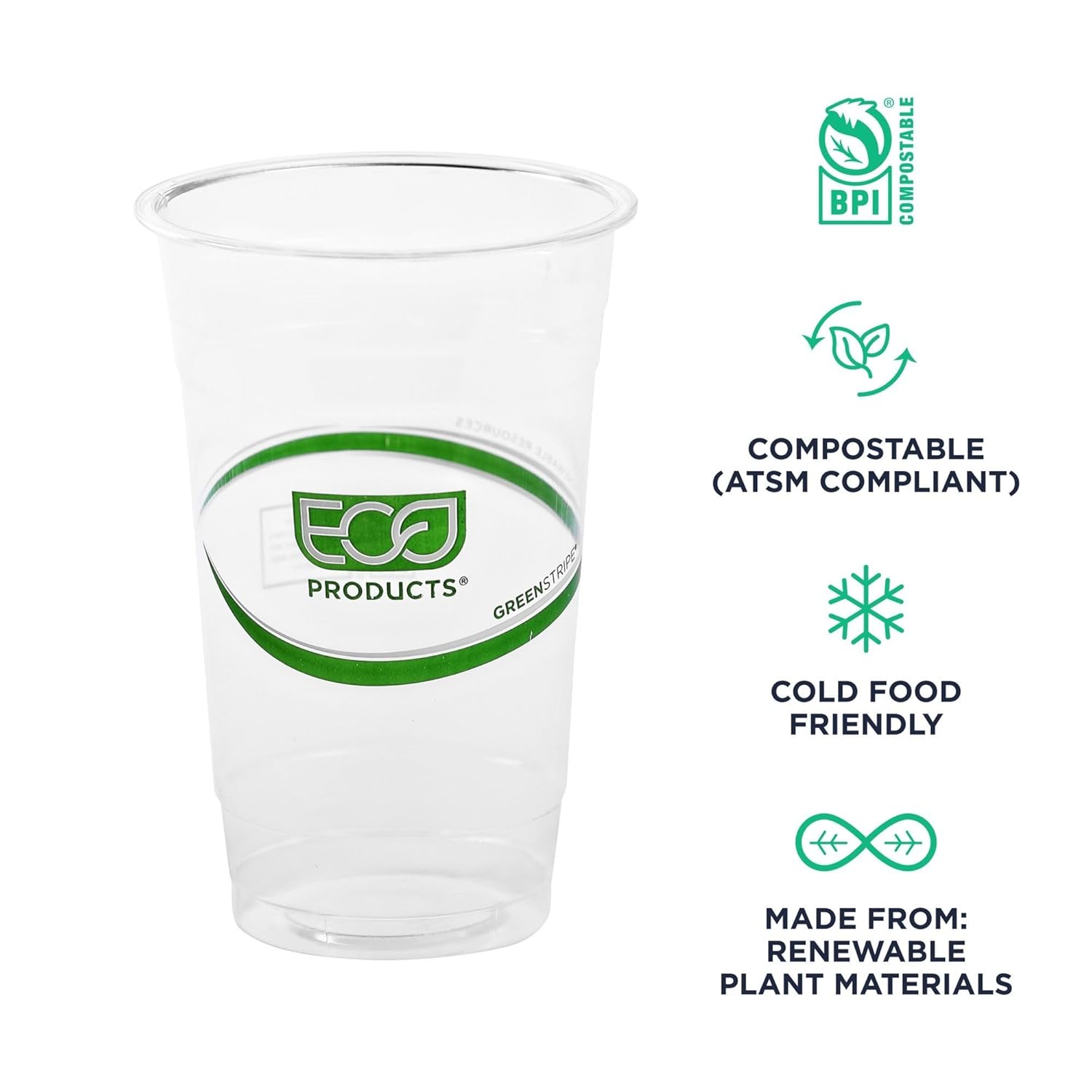 ECO-PRODUCTS GreenStripe Clear Compostable PLA Cold Cups