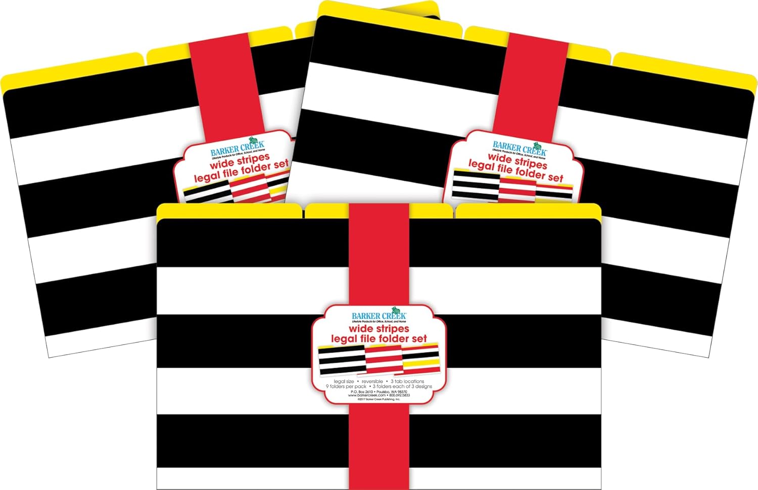 Barker Creek Legal Size Designer File Folders, Wide Stripes, Multicolor