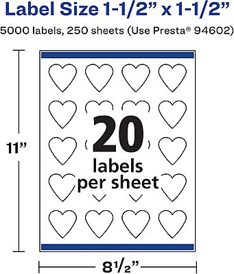 Avery Matte White Heart Labels, Sure Feed Technology, 1.5" x 1.5"