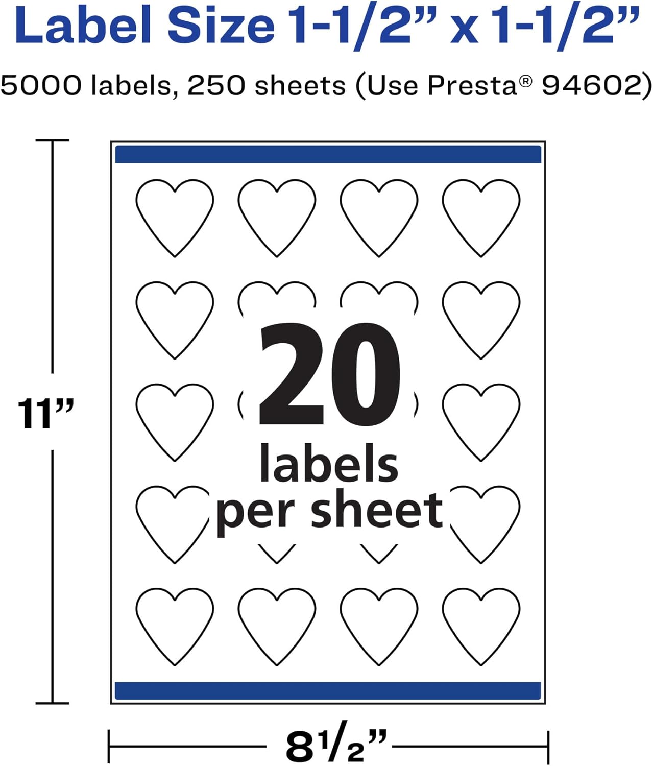 Avery Matte White Heart Labels, Sure Feed Technology, 1.5" x 1.5"