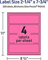 AVERY Bright Pink Printable Rectangle Labels 2-1/4" x 7-3/4"
