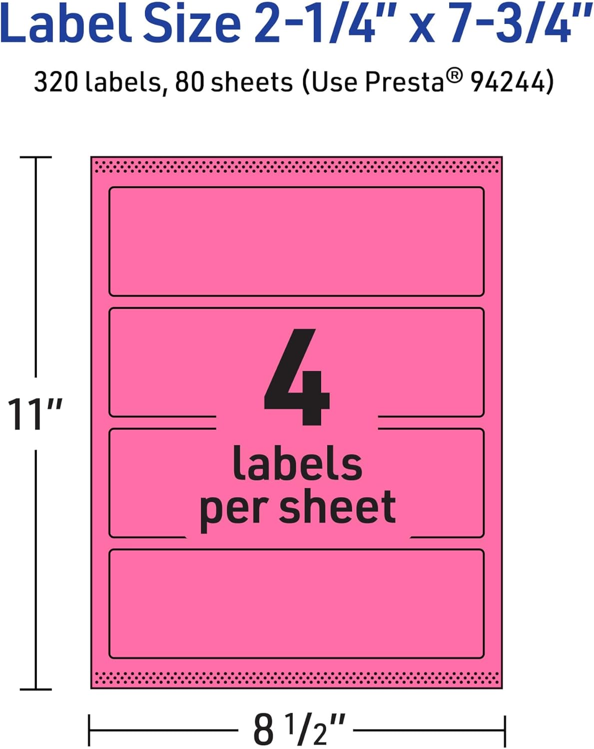 AVERY Bright Pink Printable Rectangle Labels 2-1/4" x 7-3/4"