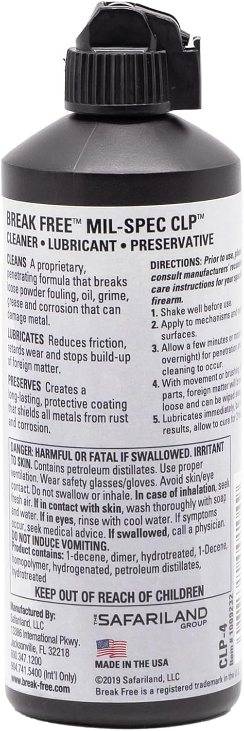 BREAK FREE CLP Cleaner Lubricant and Preservative All in One Gun Cleaner, CLP-4, Squeeze Bottle, Synthetic Oil