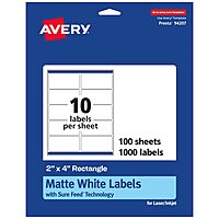 Avery Matte White Rectangle Labels, Sure Feed Technology, 2" x 4"
