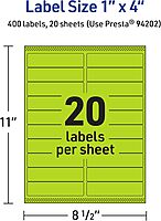 Avery Printable Rectangle Labels, Sure Feed Technology, 1" x 4", Bright Green, Laser/Inkjet Printable