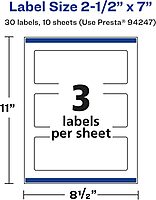 Avery Glossy White Rectangle Labels, Sure Feed Technology, 2.5" x 7", Print-to-The-Edge, Permanent Adhesive, Laser/Inkjet Printable