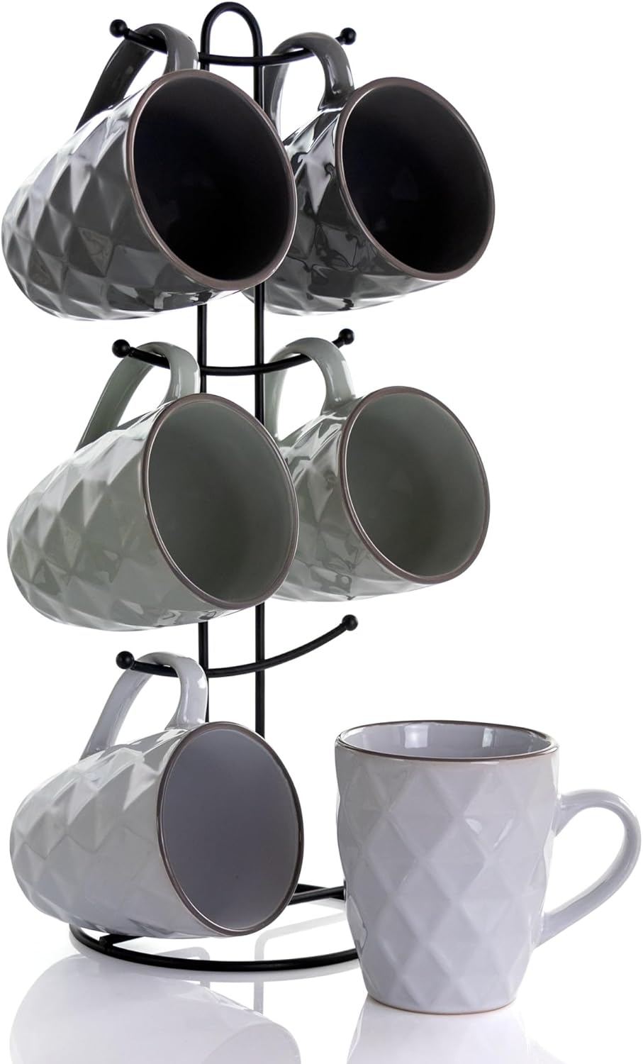 Elama Diamond Waves 6-Piece Stoneware Mug Set, 12 oz, Assorted Colors