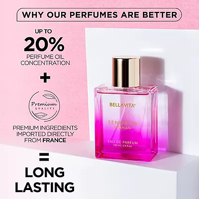 Bella Vita Luxury Senorita Woman Eau De Parfum Perfume with Yuzu, Lotus, Magnolia, Musk|Premium, Long Lasting Floral, Fruity Fragrance for Women 100ML