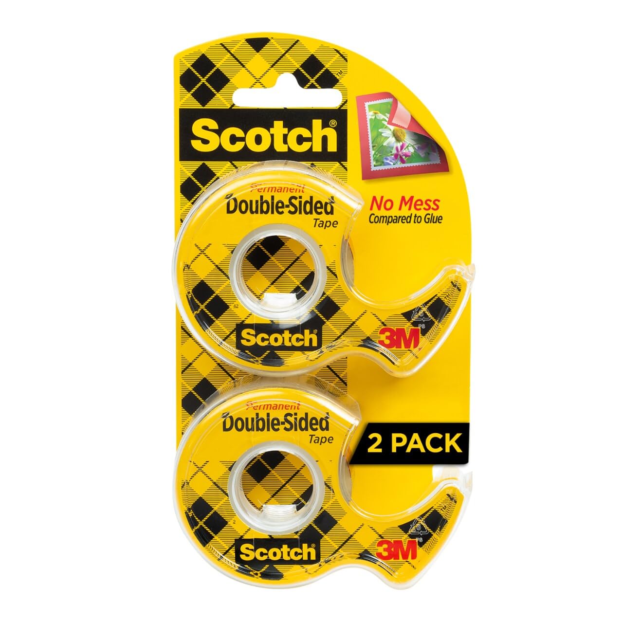 SCOTCH Double-Sided Permanent Tape, 1/2 in, with Dispensers
