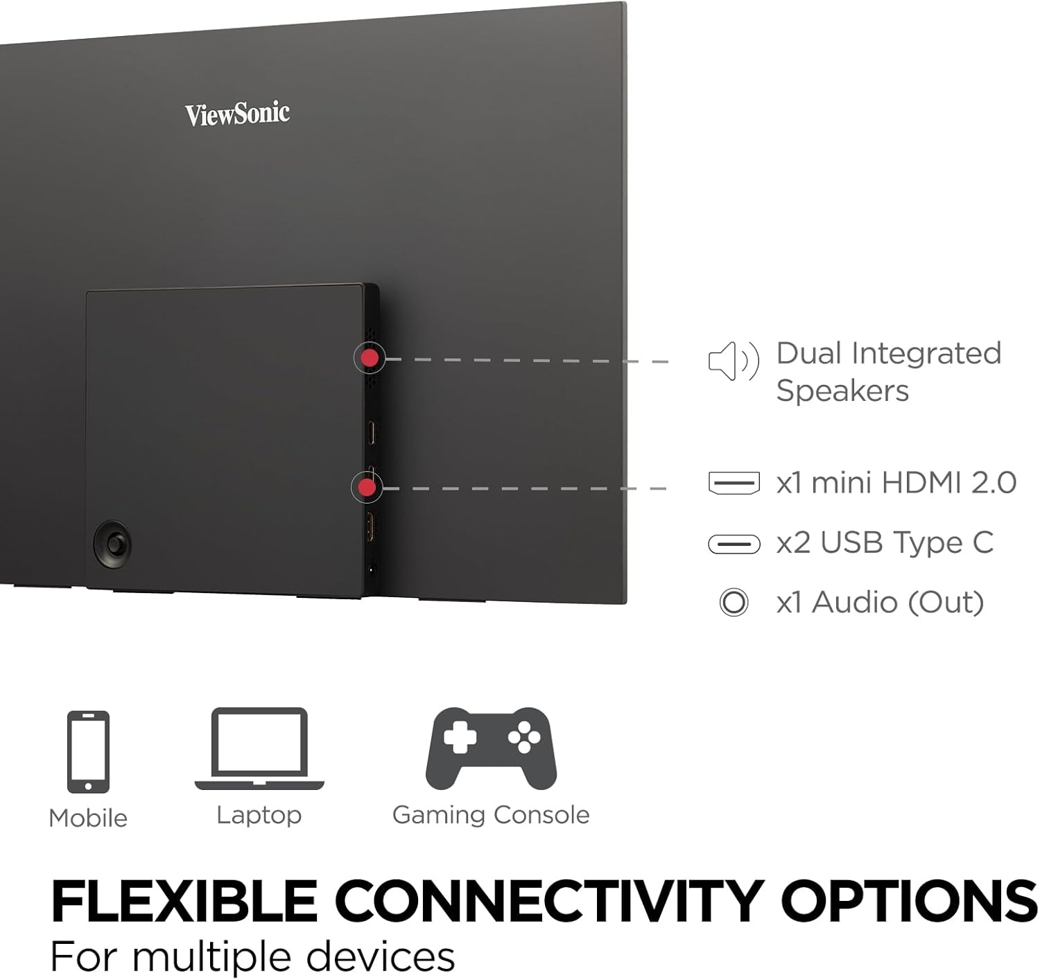 ViewSonic VX1655 15.6 inch Portable Monitor USB-C Mini-HDMI