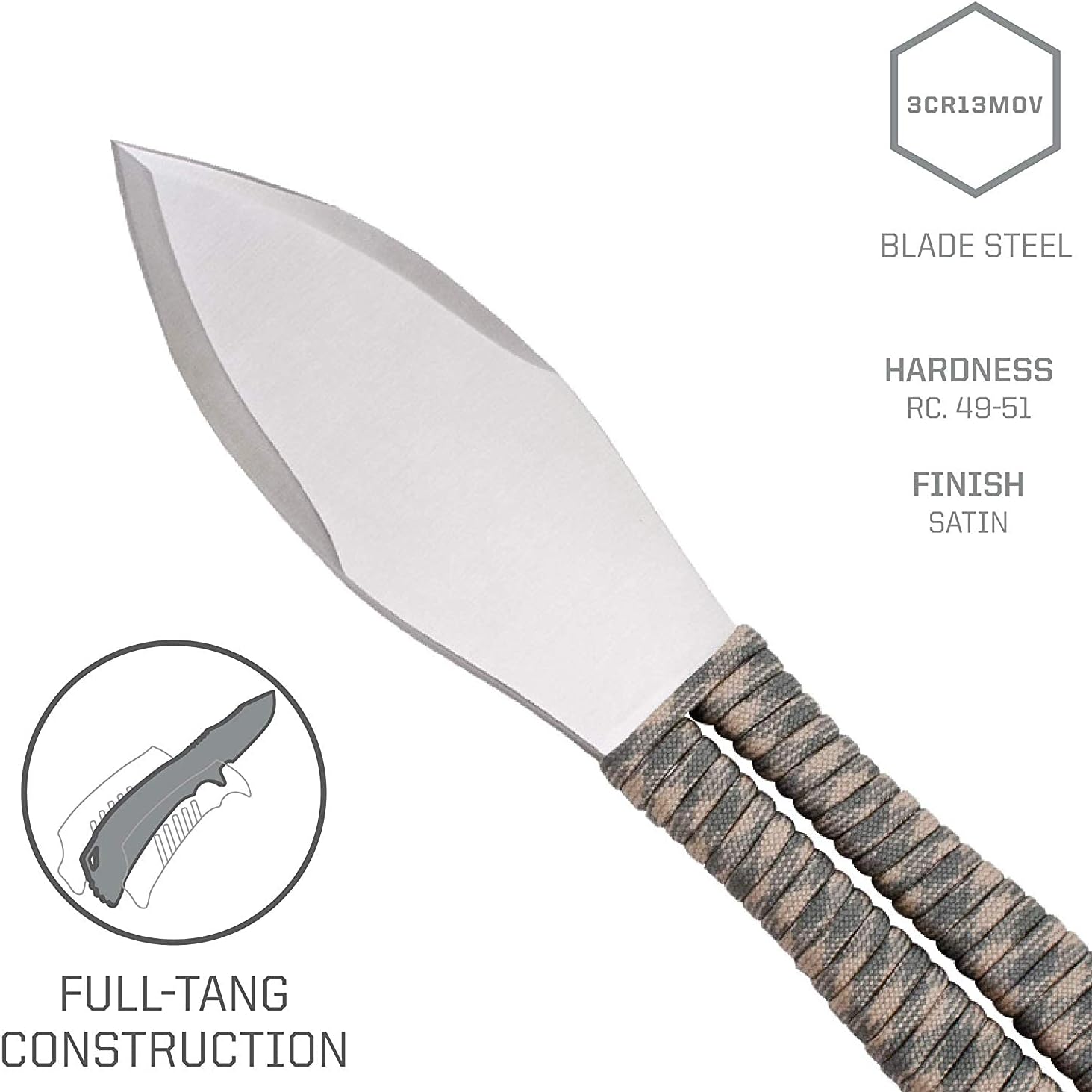 SOG Fling Throwing Knives- 3 Pack Balanced Throwing Knife Set with 2.8 Inch Steel Blades and 7 Feet Paracord Wrapped