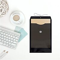 JAM PAPER Plastic Envelopes with Button & String Tie Closure - Legal Open End - 9 3/4 x 14 1/2 - Black - 12/Pack Legal Black
