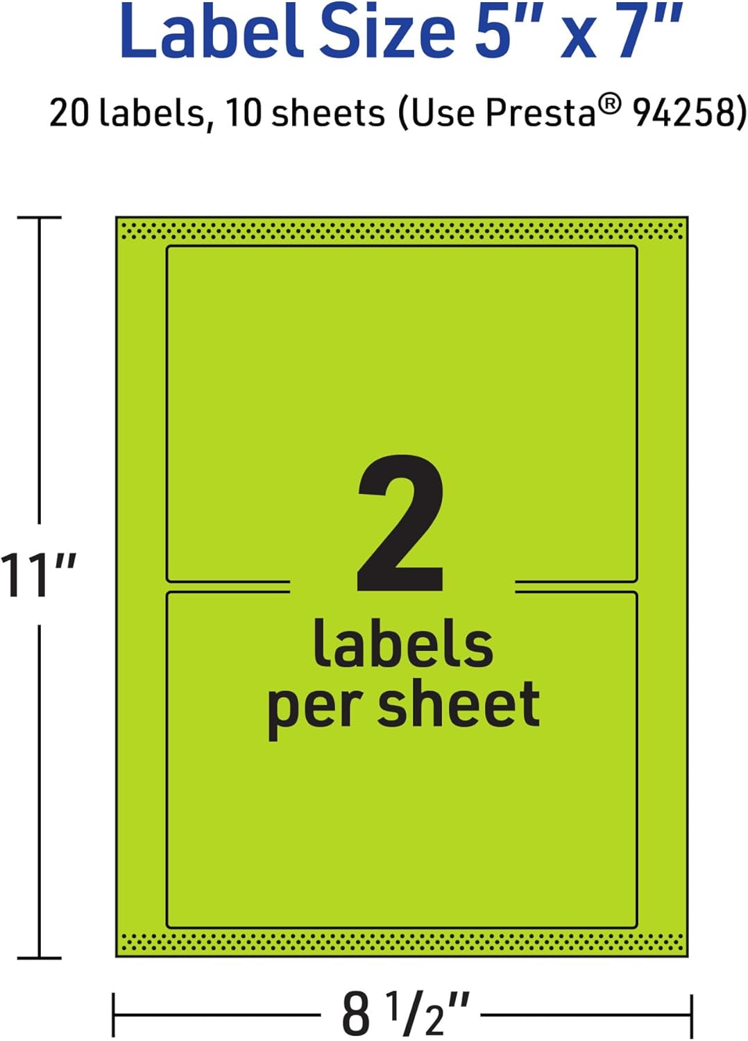 Avery Printable Rectangle Labels, Sure Feed Technology, 5" x 7", Bright Green Labels, Laser/Inkjet Printable, 20 Total