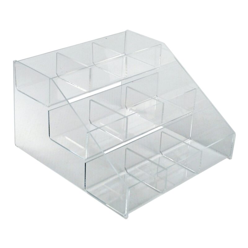 Azar Displays 326039 3-Tier 9-Compartment Counter Display Organizer, Clear - 12 x 11.75 x 7.12 in