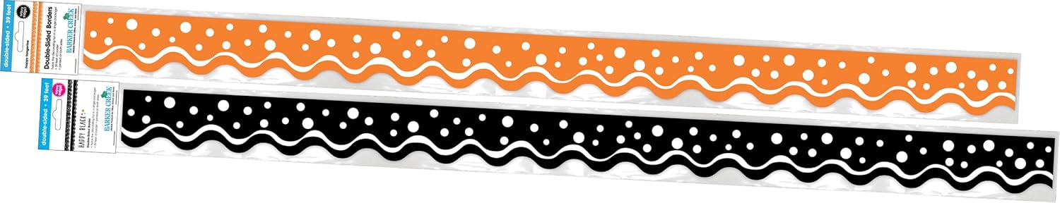 Barker Creek Double-Sided Scalloped Edge Border, Halloween, Tangerine&Black
