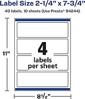 AVERY Glossy White Rectangle Labels, Sure Feed Technology, 2.25" x 7.75", Print-to-The-Edge, Permanent Adhesive, Laser/Inkjet Printable