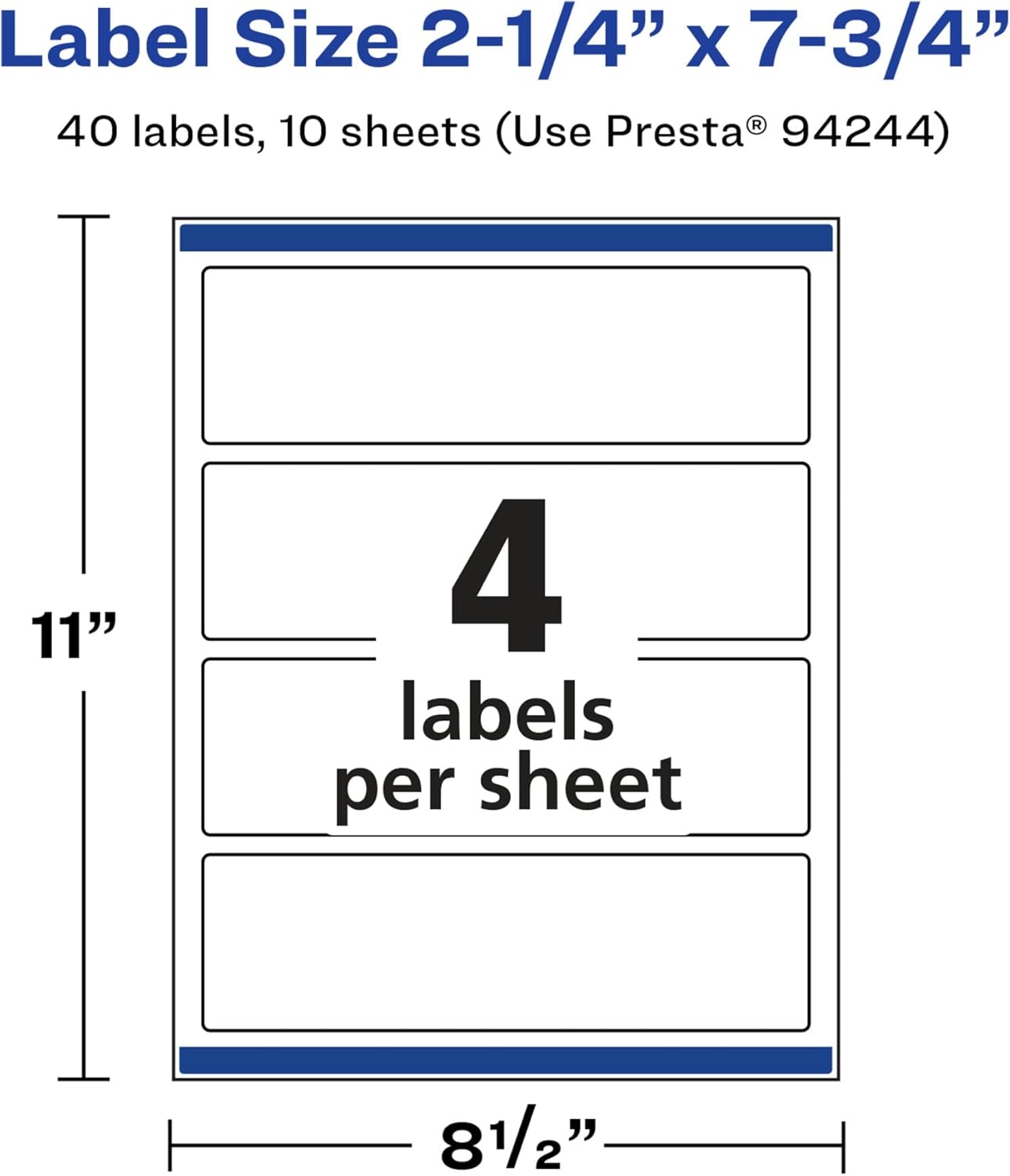 AVERY Glossy White Rectangle Labels, Sure Feed Technology, 2.25" x 7.75", Print-to-The-Edge, Permanent Adhesive