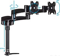 StarTech.com Desk Mount Dual Monitor Arm - Articulating - Supports Monitors 12'' to 24" (29.9lb/13.6kg) - Adjustable VESA Monitor Arm - Grommet or Desk Mount - Black (ARMDUAL)
