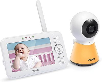 VTech 1080p Video Baby Monitor System With 5in Display And Adaptive Night-Light, 1.1inH x 6.49inW x 3.78inD, White