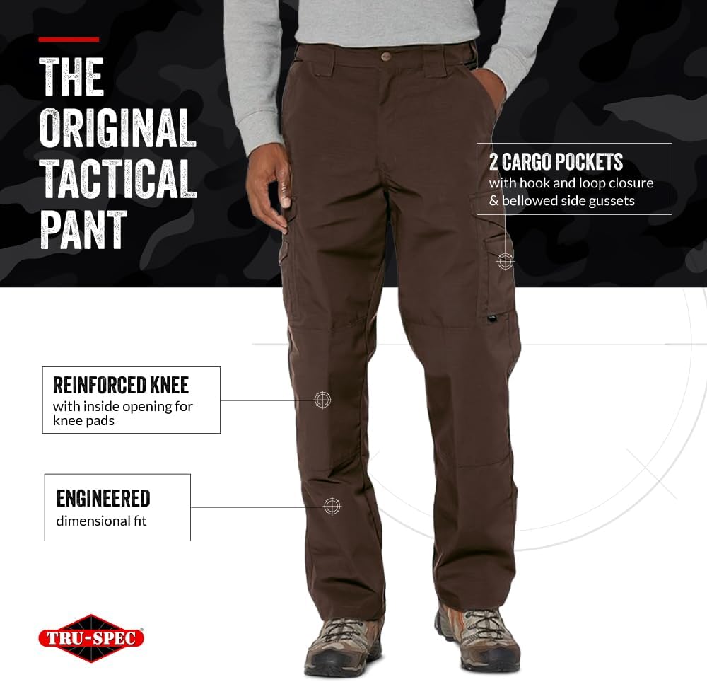 TRU-SPEC 24-7 Original Tactical Pants for Men - Water-Resistant Cargo Work Pants with Concealed Carry - Openings - Brown