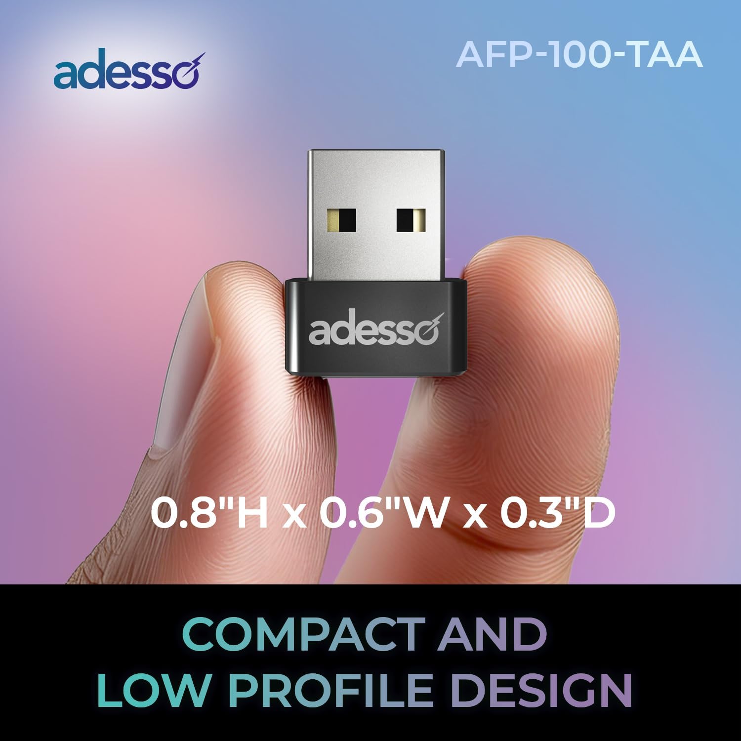Adesso USB Fingerprint Reader Windows Hello Compatible Built-in Biometric Security AES256 Encryption Made in Taiwan TAA