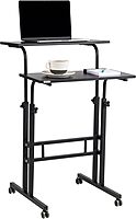 Mind Reader Standing Desk, Adjustable Height, Computer Desk, Laptop Desk, Portable, Rolling, 38" L x 21.25" W x 45.25" H, Black