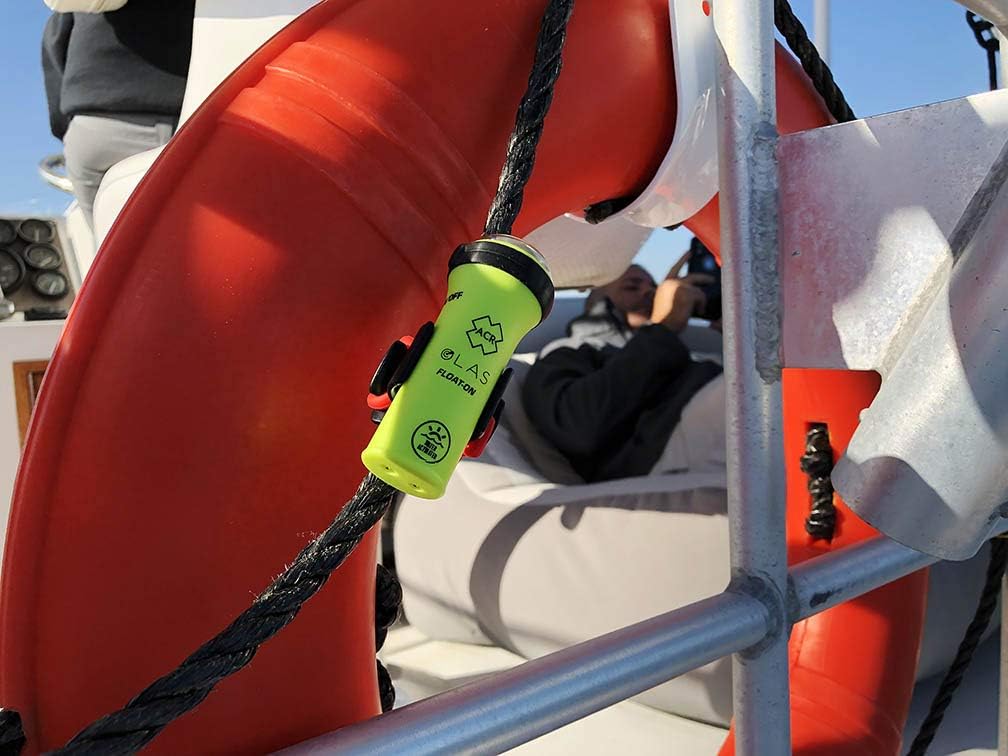 ACR OLAS FLOAT-ON Man Overboard System for adults, kids, and pets with integrated LED Flashlight and Water Activated Strobe