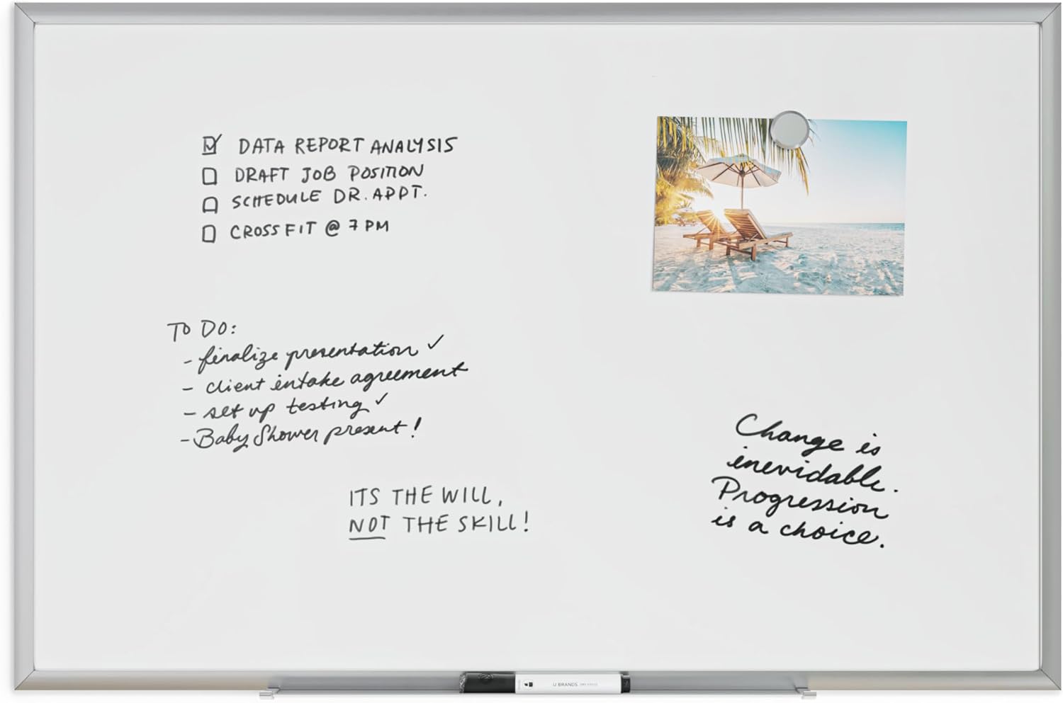 U Brands Magnetic Dry-Erase Board, 36" x 24" Silver Aluminum Frame, Includes Marker (Actual 35" x 23")