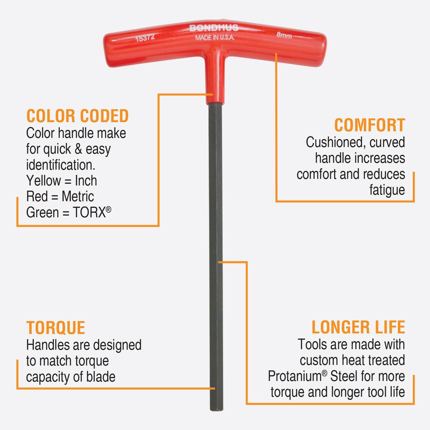 Bondhus 13389 Set of 8 Hex T-handles w/Stand, sizes 2-10mm, Multicolor, One Size
