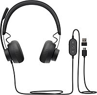 Logitech Zone Wired Headset, Certified for Microsoft Teams with advanced noise-canceling mic technology for open office environments, USB-C with USB-A adapter, Graphite
