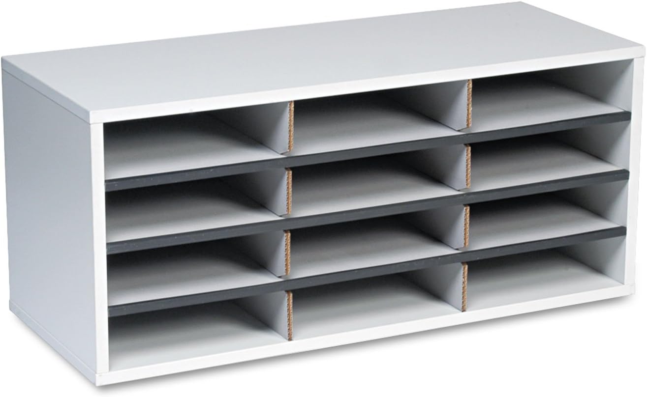 Fellowes 25004 12-Section Compartment Sorter, Melamine Laminated, Dove Gray