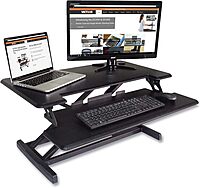 Victor DCX610 Height Adjustable Compact Standing Desk| Black| 33” Wide Sit-Stand Dual Monitor Desk and Laptop Riser