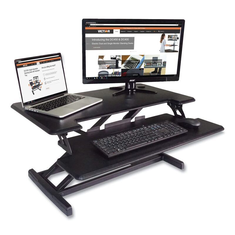 Victor DCX610 Height Adjustable Compact Standing Desk| Black| 33” Wide Sit-Stand Dual Monitor Desk and Laptop Riser Workstation| Compatible with Most Monitor Arms 33 Inches Black