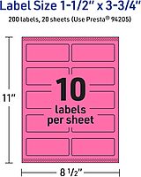 Avery Printable Rectangle Labels, Sure Feed Technology, 1-1/2" x 3-3/4", Bright Pink