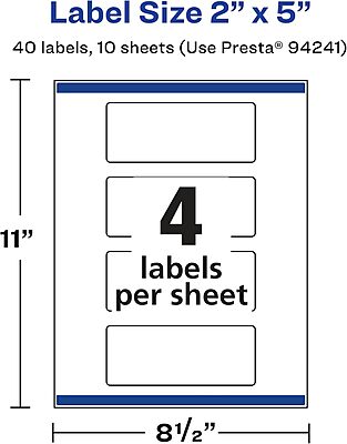 Avery Glossy Clear Rectangle Labels, Sure Feed Technology, 2" x 5", 40 Glossy Clear Labels, Print-to-The-Edge, Laser/Inkjet Printable 40 labels