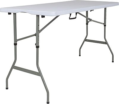 Flash Furniture Kathryn 5' Rectangular Plastic Folding Event Table with Carrying Handle, Bi-Fold Portable Banquet Table for Indoor/Outdoor Events, White, 27.25"D x 60"W x 34"H
