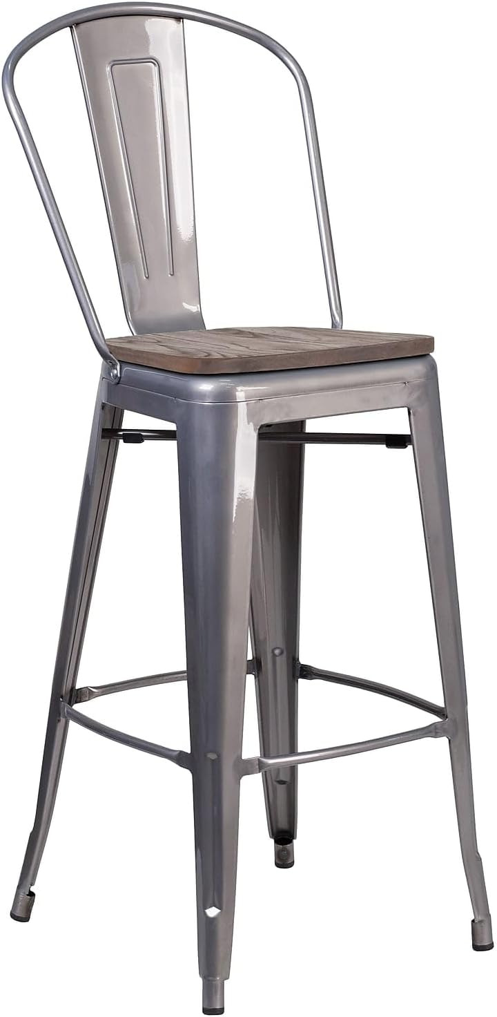 Flash Furniture Commercial Grade 30" High Black Metal Indoor-Outdoor Barstool with Removable Back Black Set of 1