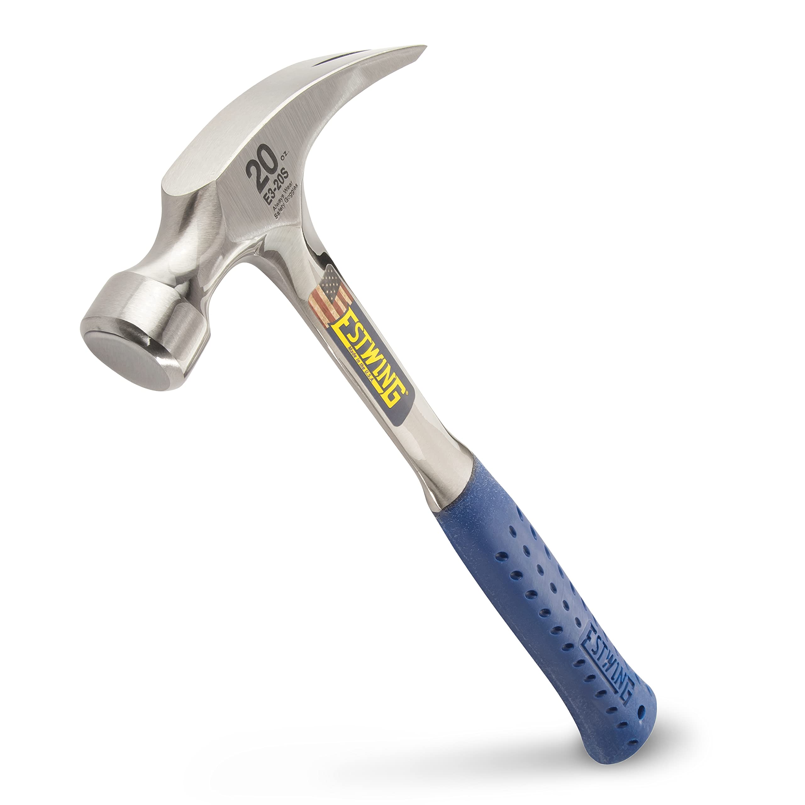 ESTWING Hammer - 20 oz Straight Rip Claw with Smooth Face & Shock Reduction Grip - E3-20S 20 oz (Ounces) Claw