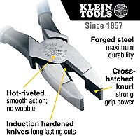 Klein Tools D213-8NE Pliers, 8-Inch Side Cutters, High Leverage Lineman's Pliers Cut Copper, Aluminum and other Soft Metals