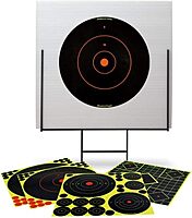 Birchwood Casey Portable Shooting Range & Target Kit - Lightweight Easy to Set Up Heavy-Duty Steel Frame, 18" x 18" Backboard & 18 Shoot-N-C Reactive Targets with 58 Repair Pasters