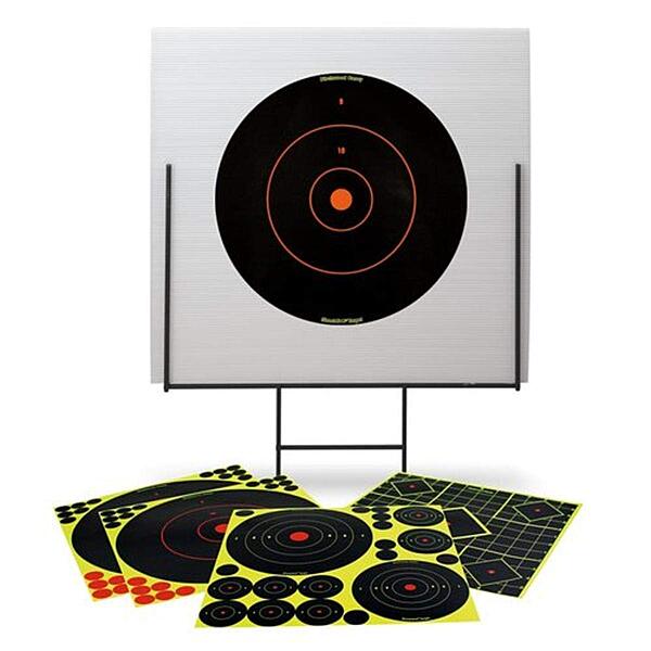Birchwood Casey Portable Shooting Range & Target Kit - Lightweight Easy to Set Up Heavy-Duty Steel Frame, 18" x 18" Backboard & 18 Shoot-N-C Reactive Targets with 58 Repair Pasters