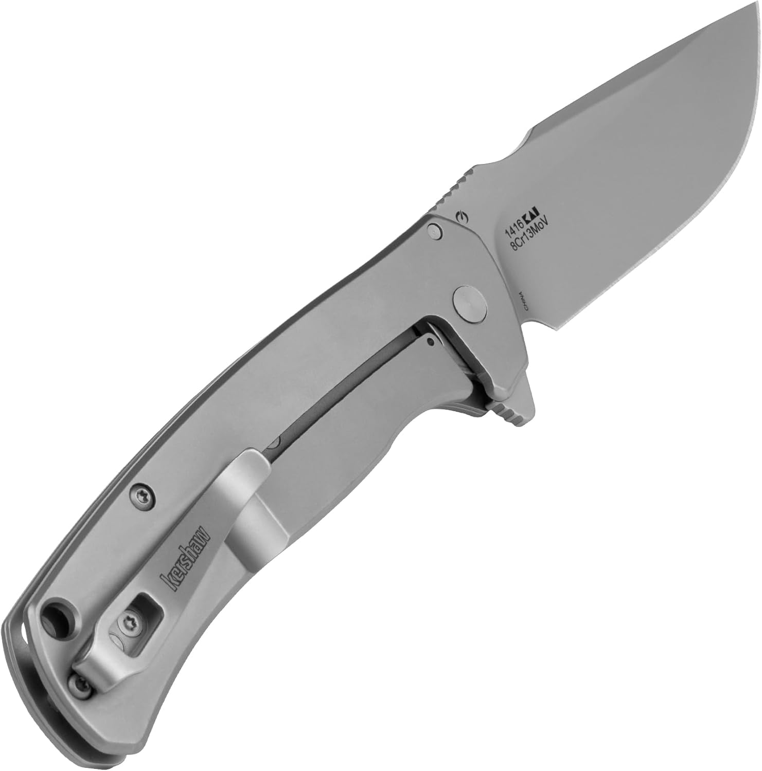 Kershaw Scour Folding Pocket Knife, 3.3 inch 8Cr13Mov Silver Blade, Stainless Steel Handle, Frame Lock, Pocketclip