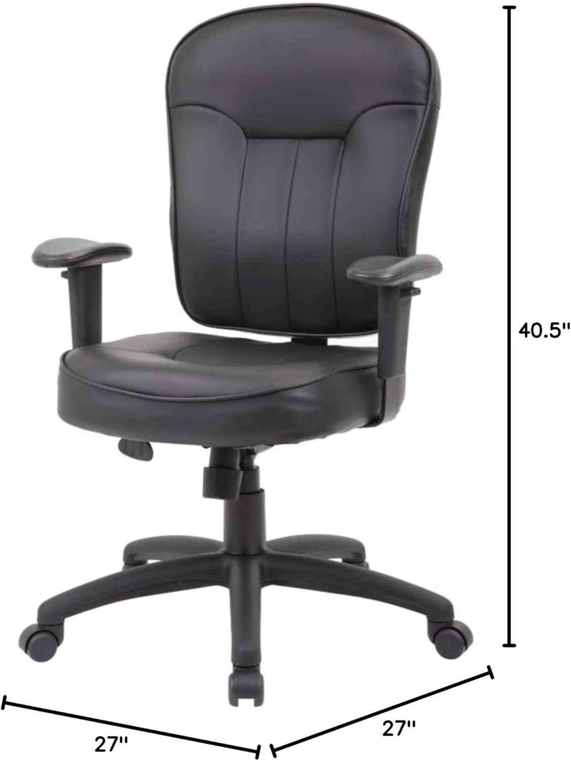 Boss Office Products Leather Task Adjustable Arms Chair, Black