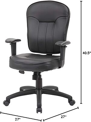 Boss Office Products Leather Task Adjustable Arms Chair, Black